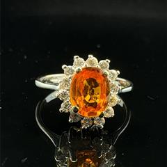 18K White Gold Diamond Oval Citrine Cocktail Ring 3.3g Size 7